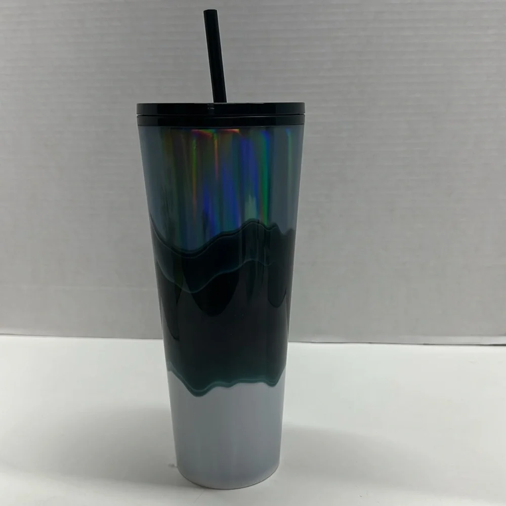 Starbucks Tumbler Cold Cup Wave Venti Iced Size Silver Dark Green White 24 oz